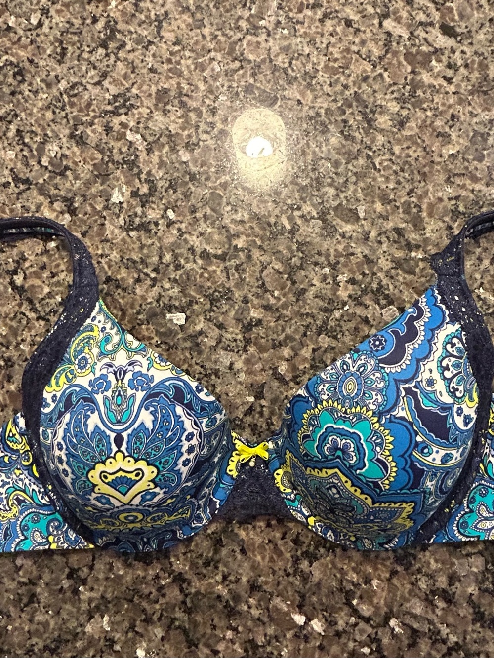 Soma Embraceable Demi Bra with Blue Paisley Print and lace trim